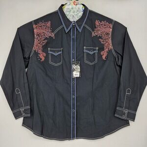 Wrangler Rock 47 Pearl Snap Shirt Womens 3XL Embellishments Black Western Rodeo